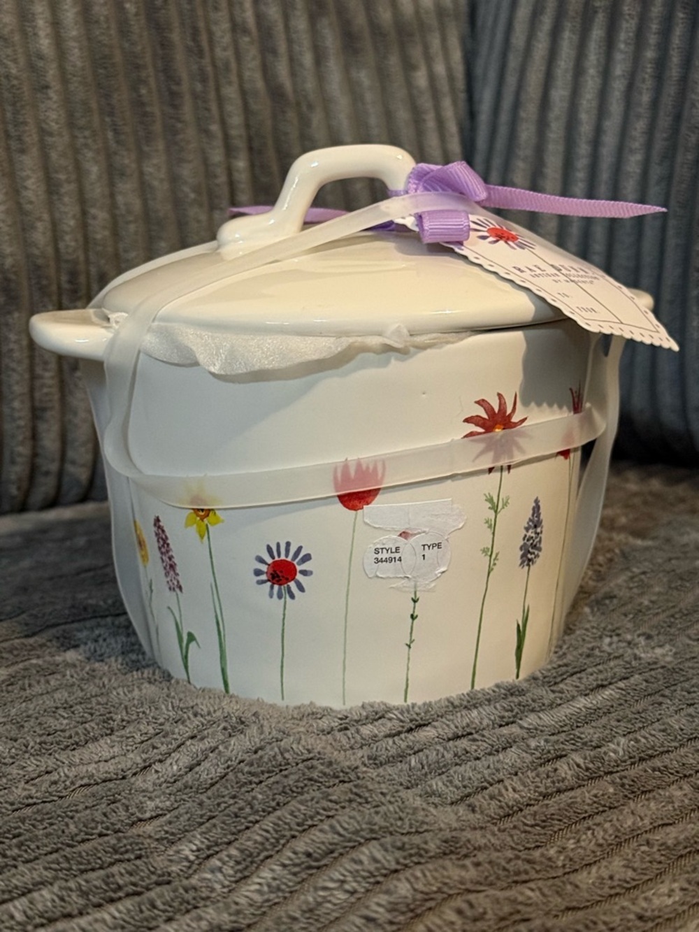 Rae Dunn White Floral "BAKE" Ceramic Casserole with Lid - Picture 2 of 7